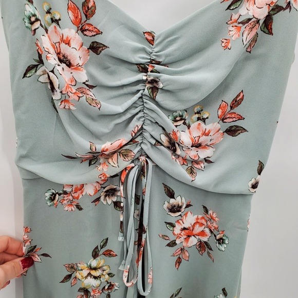 Three Pink Hearts Womens XS Floral Romper Dress Hi Low Overlay Sage Green *Flaw - Picture 7 of 16